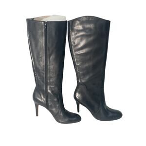 Lands' End Women's Tall Heeled Black Leather Riding Boots, Size 10B - Pre-Owned